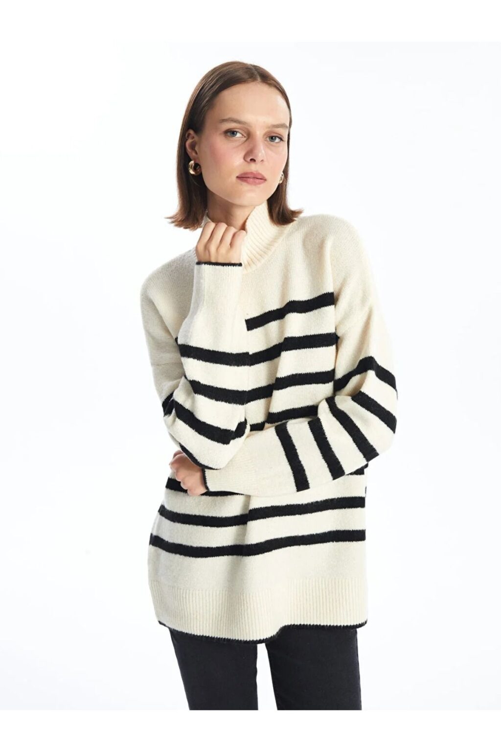 LC Waikiki LCW Vision Half Turtleneck Striped Long Sleeve Oversize Women's Knitwear Sweater