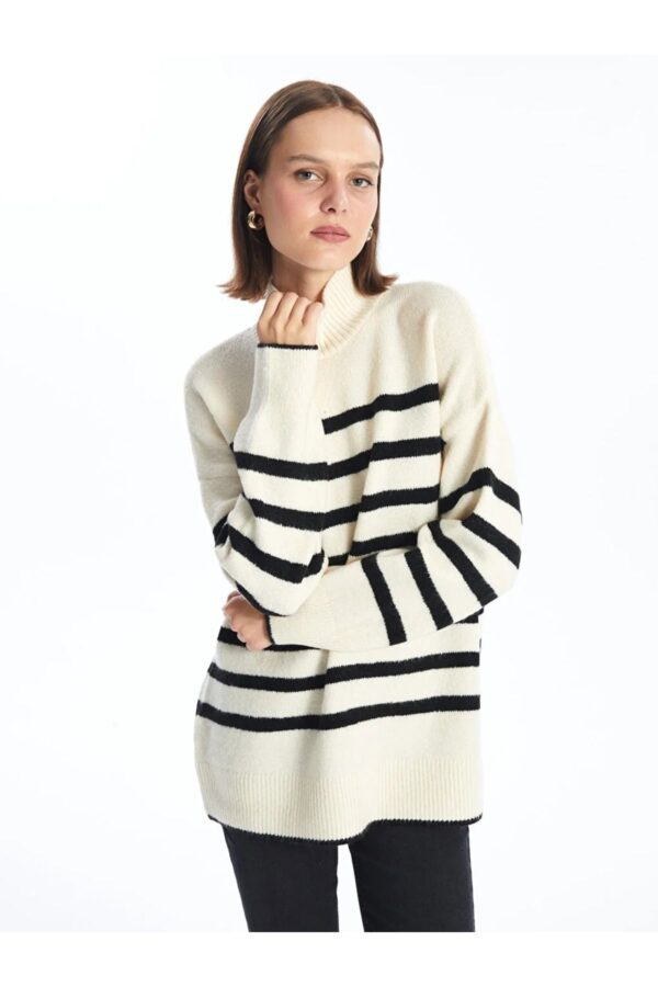 LC Waikiki LCW Vision Half Turtleneck Striped Long Sleeve Oversize Women's Knitwear Sweater