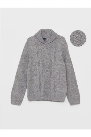 LC Waikiki Lcwk Shawl Collar Self-Patterned Boy's Knitwear Sweater