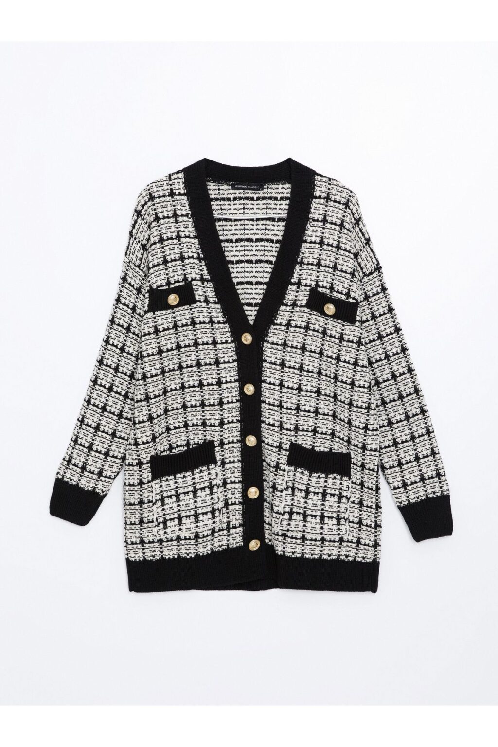 LC Waikiki V Neck Plaid Women's Knitwear Cardigan