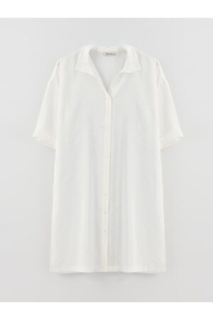 LC Waikiki Women's Shirt Collar Straight Short Sleeve Oversize Tunic