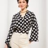LC Waikiki Women's V-Neck Polka Dot Long Sleeve Viscose Blouse