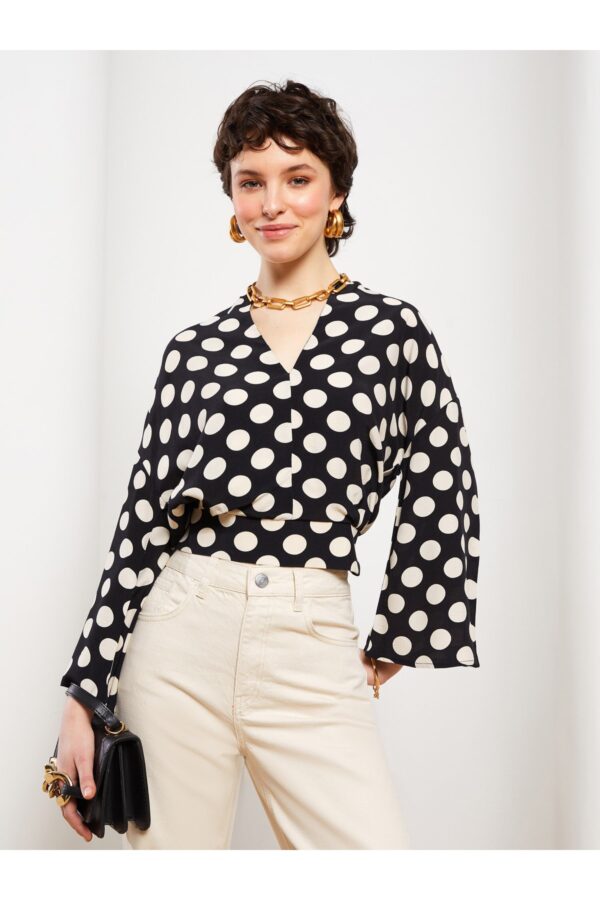 LC Waikiki Women's V-Neck Polka Dot Long Sleeve Viscose Blouse