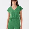 LC Waikiki Women's V-Neck Straight Short Sleeve Linen-Look Overalls