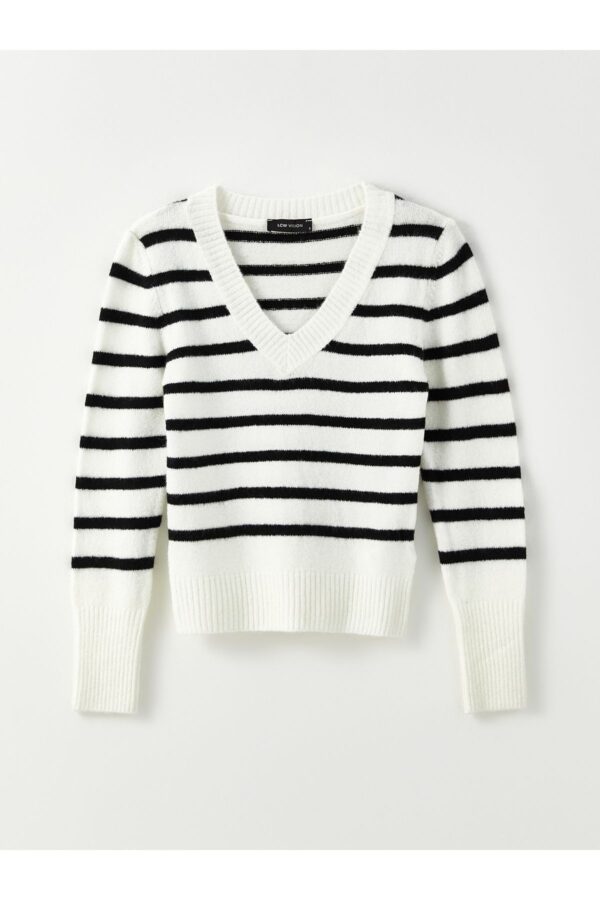 LC Waikiki Women's V-Neck Striped Long Sleeve Knitwear Sweater