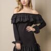 LEMONADA COLD SHOULDER DRESS WITH FLOUNCES BLACK