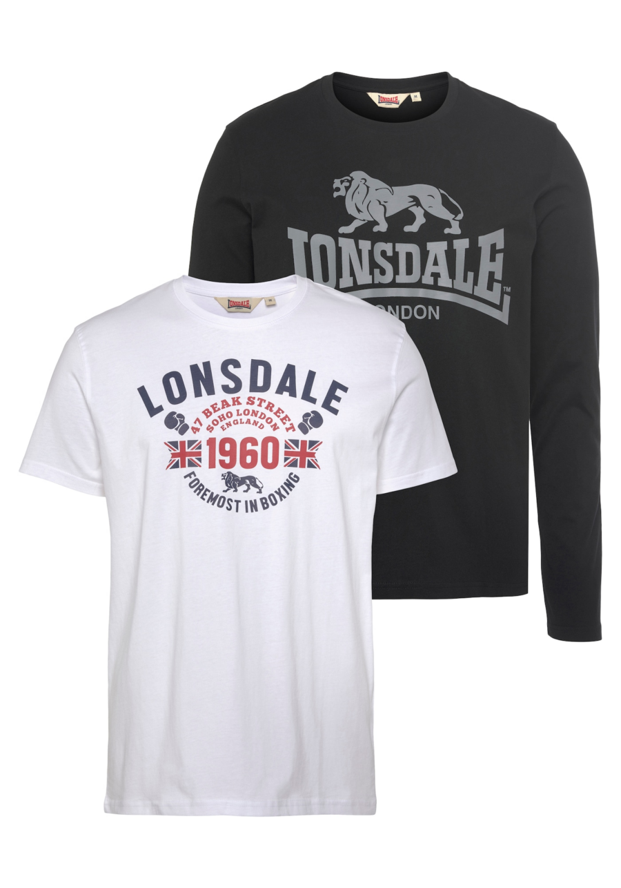LONSDALE Póló 'Fintona'  kék / szürke / sötétvörös / fekete / fehér-Ár