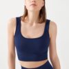 LOS OJOS Women's Navy Blue Strappy Ribbed