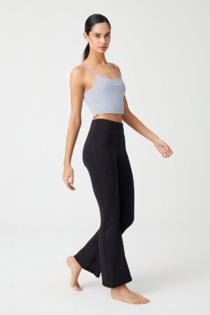 LOS OJOS női fekete magas derékkompressziós dupla zsebes fáklyás leggings