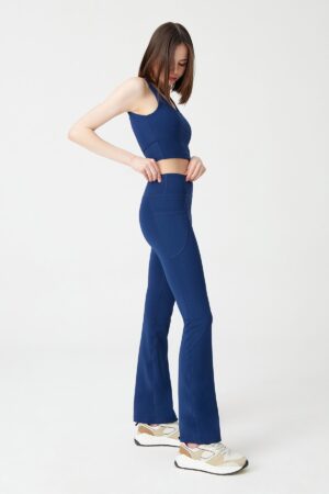 LOS OJOS női tengerészkék magas derékkompressziós dupla zsebes fáklyás leggings