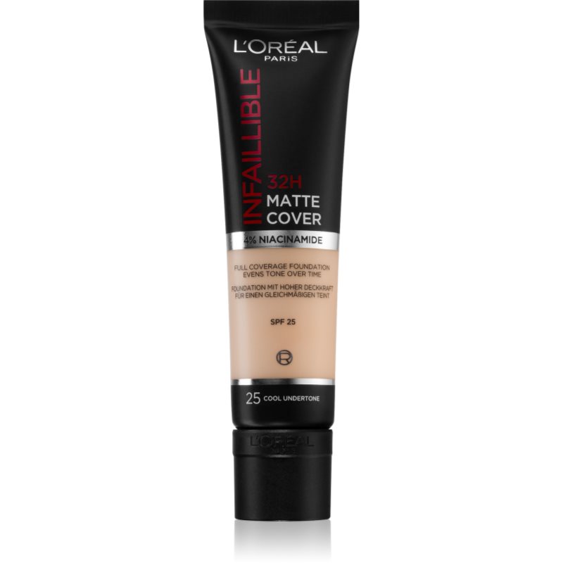 L’Oréal Paris Infallible 32H Matte Cover tartós matt alapozó SPF 25 árnyalat 25 (Cool Undertone) 30 ml-Ár
