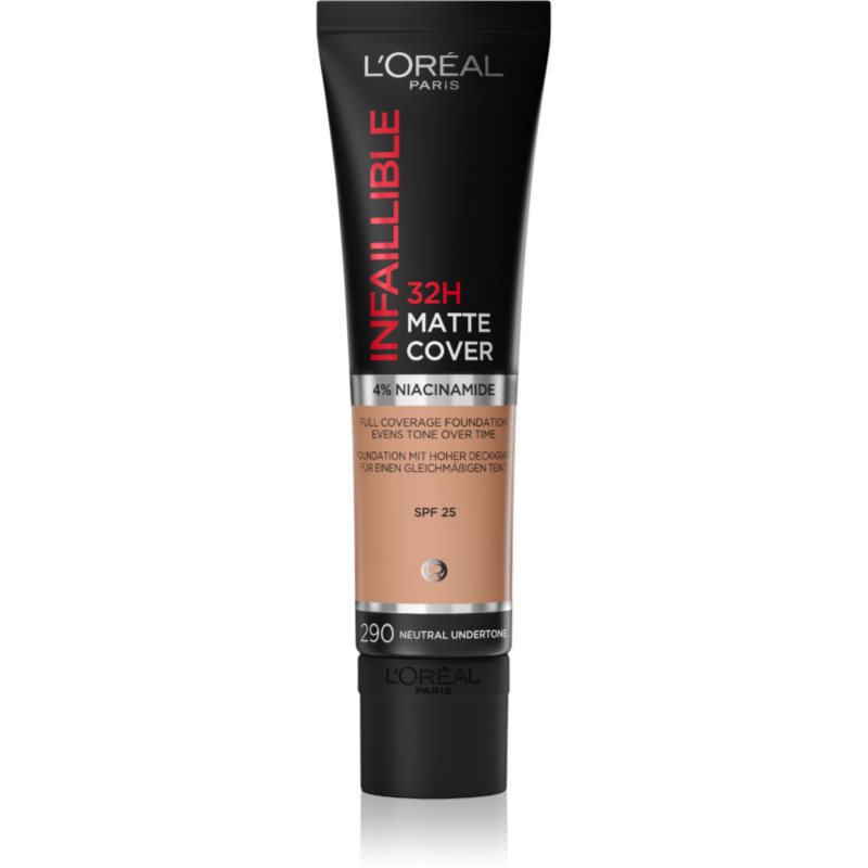 L’Oréal Paris Infallible 32H Matte Cover tartós matt alapozó SPF 25 árnyalat 290 (Neutral Undertone) 30 ml-Ár