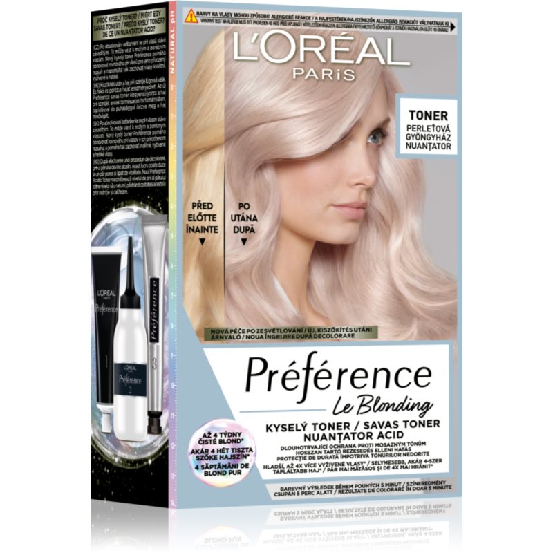 L’Oréal Paris Préférence Le Blonding Toner savas hajfesték árnyaló semlegesítő réz alaptónusok árnyalat 02 Pearl Blonde 1 db-Ár