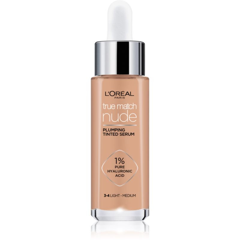 L’Oréal Paris True Match Nude Plumping Tinted Serum szérum egységesíti a bőrszín tónusait árnyalat 3-4 Light Medium 30 ml-Ár