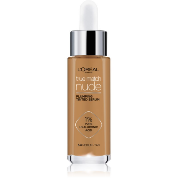 L’Oréal Paris True Match Nude Plumping Tinted Serum szérum egységesíti a bőrszín tónusait árnyalat 5-6 Medium Tan 30 ml-Ár