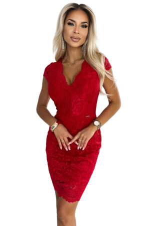 Lace dress with short sleeves and neckline Numoco