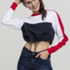 Ladies Cropped 3-Tone Stripe Crew Nautical/White/Fiery Red