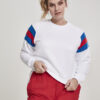 Ladies Sleeve Stripe Crew White/Light Blue/Baked
