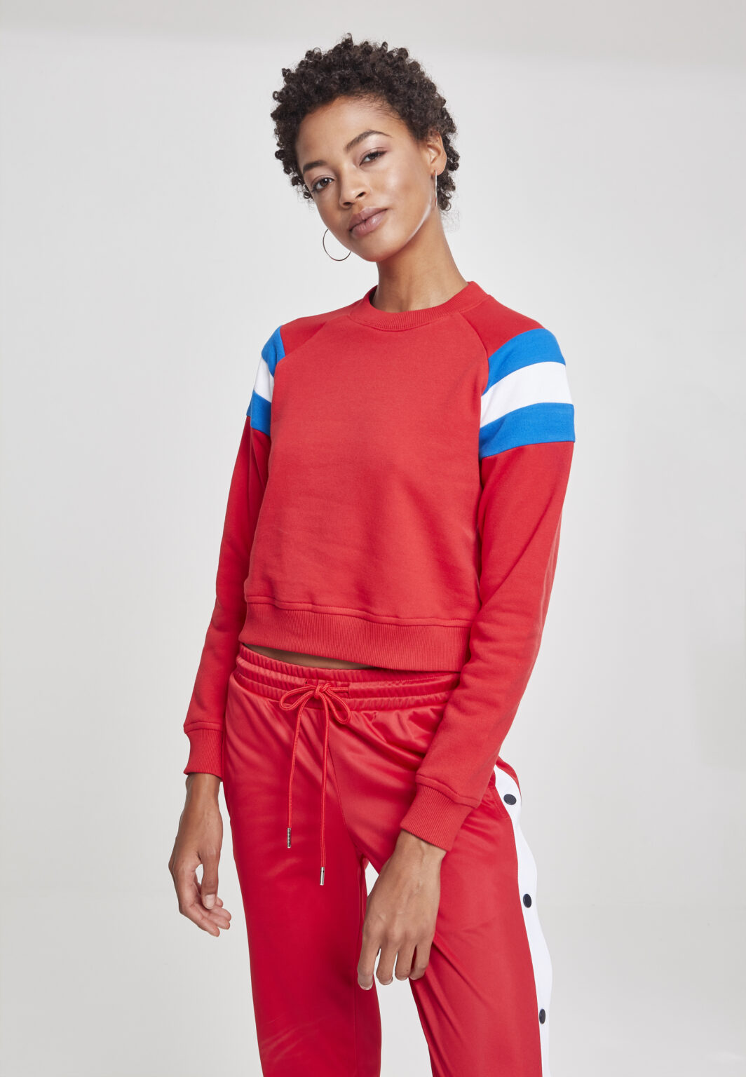 Ladies Sleeve Stripe Crew firered/light blue/white