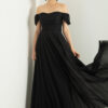 Lafaba Women's Black Boat Neck Draped Slit Long Silvery Evening Dress
