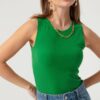 Lafaba Women's Green Knitted Blouse with Chain Necklace