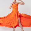 Lafaba Women's Orange Satin Evening &; Prom Dress with Ruffles and a Slit