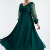 Lafaba Women's Plus Size Emerald Green Sleeves Beaded Midi Evening Dress