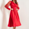 Lafaba Women's Red Double Breasted Collar Glitter Midi Satin Evening Dress