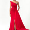 Lafaba Women's Red One-Shoulder Long Evening Dress with Stones.