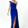 Lafaba Women's Sax One-Shoulder Long Evening Dress with Stones.