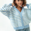 Lafaba női baba kék oversize csíkos kötöttáru Cardigan