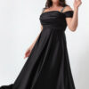 Lafaba női fekete kőpántos draped plus size hosszú estélyi ruha