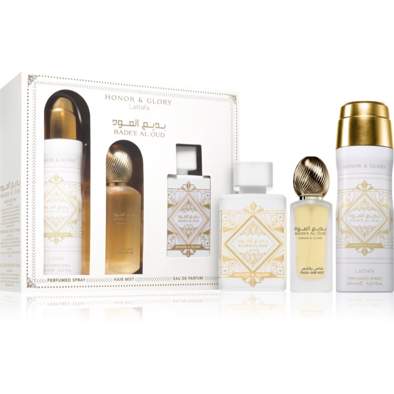 Lattafa Badee Al Oud Honor & Glory ajándékszett unisex 3 db
