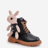 Leather insulated children's ankle boots with a zipper with a Vinceza bear black