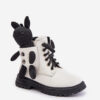 Leather insulated children's ankle boots with zipper with Vinceza bear white