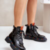 Leather patent leather ankle boots Workers with zip black Anafra