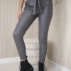 Leather trousers with graphite tie at the front