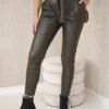 Leather trousers with khaki tie at the front