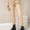 Leather trousers with tie front beige