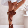 Leather women's ankle boots with flat heel Lewski brown