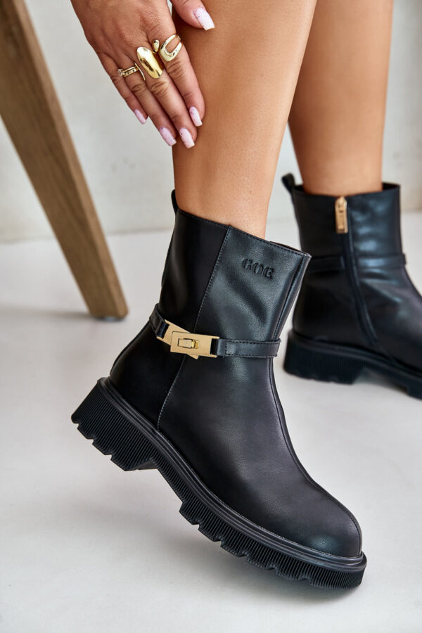Leather women's ankle boots with strap insulated GOE black