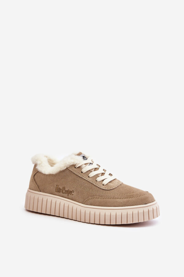 Leather women's sneakers insulated with fur Lee Cooper beige