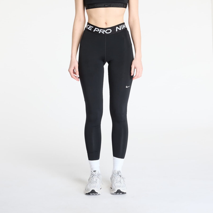 Leggings Nike Pro Women's Mid-Rise Mesh-Paneled Leggings Black/ White L-alacsony-ár