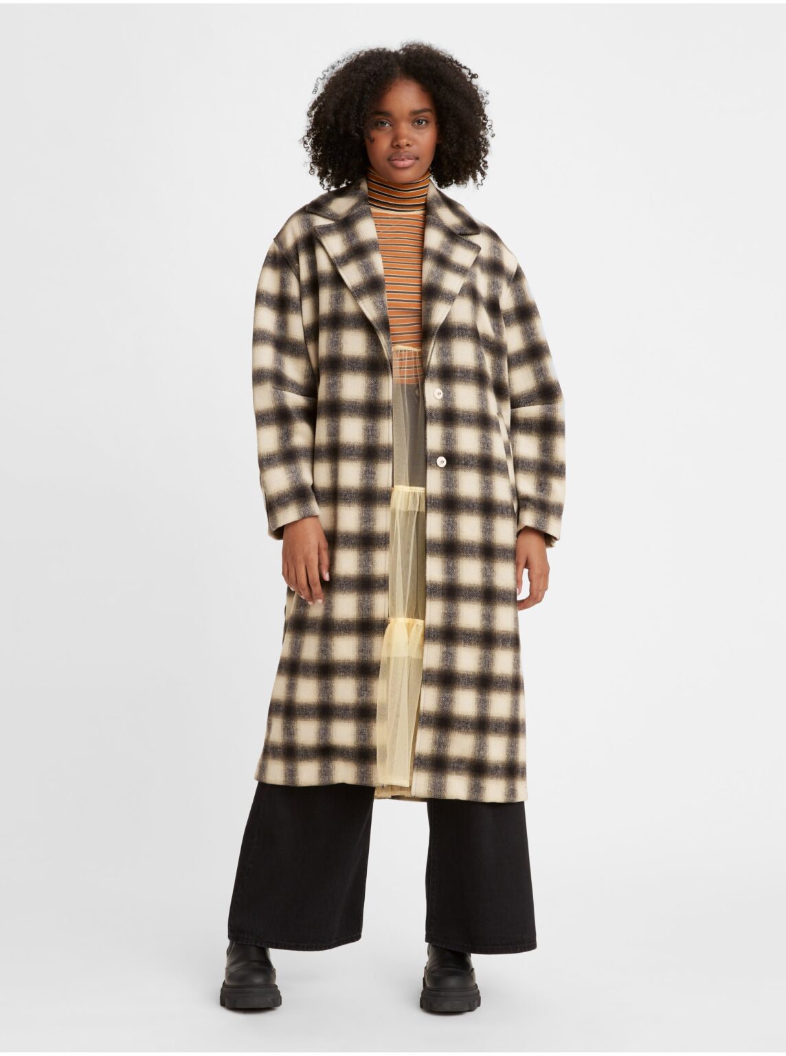 Levi's Black-beige women's checkered coat with wool blend Levi's® Agnes - Women's