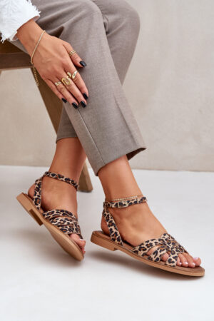 Lewski Shoes Bőr Női Szandál Lapos Sarokkal Leopárd Zazoo 3688 Barna