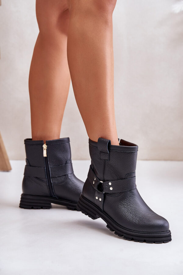 Lewski Shoes Bőr női csizma lapos sarkú fekete Lewski 3610