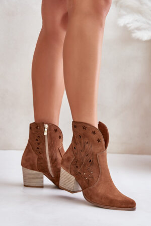 Lewski Shoes Kivágott Cowboy Bokacsizma Velúr Sarkú Barna Lewski 3613
