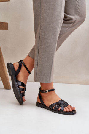 Lewski Shoes Zazoo 40378 lapos női bőr szandál fekete