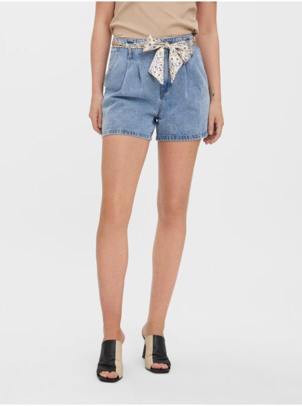 Light Blue Denim Shorts with Belt VERO MODA Leelah - Women