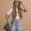 Light Blue Denim Shorts with Embroidery Pieces Tulla - Women